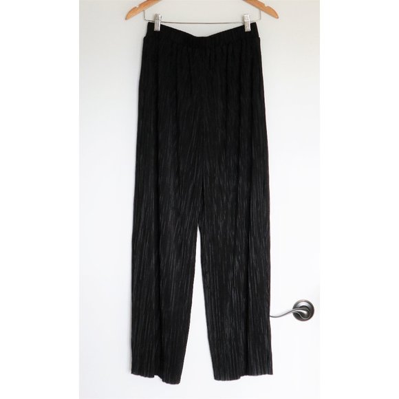Banana Republic Black Satin Pleated Wide Leg Flowy Plisse Pant NWT - Picture 2 of 11